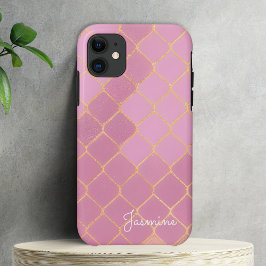 Capa Para iPhone 11 Rosa Rosa Rosa Moderna Dourada
