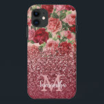 Capa Para iPhone 11 Rosa Rosa Rosa Rosa Rosa Rosa Rosa Rosa Rosa Rosa,<br><div class="desc">Chic, Elegante, Vintage, Rosa, Vermelho violeta pálido, nome personalizado floral rosa e capas de iphone monograma. Romântico, design feminino, apresenta floral vintage em fundo rosa vermelha rosa, violeta pálido e ouro escuro de rosa e cobertura brilhante de burgundy. Você pode personalizar com seu nome e monograma inicial. Se você não...</div>