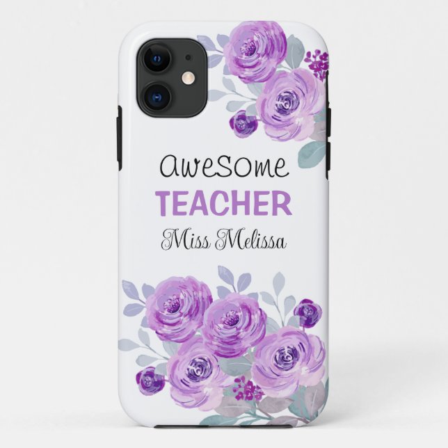 Capa Para iPhone 11 Rosa Roxo Elegante Presente para Professora Incrív (Verso)