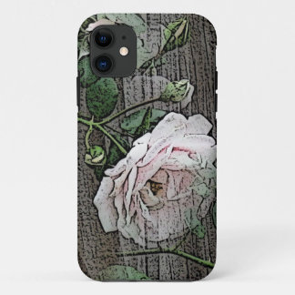 Capa Para iPhone 11 Rosa sobre Madeira meteorizada