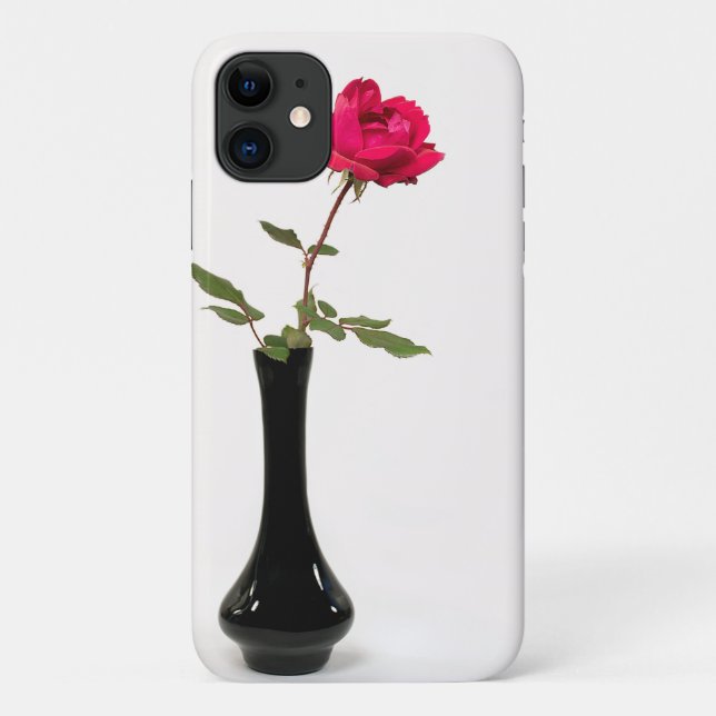 Capa Para iPhone 11 rosa vermelha no vaso preto (Verso)