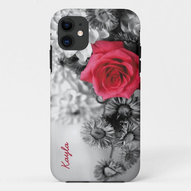 Capa Para iPhone 11 Rosa vermelha personalizada (Verso)