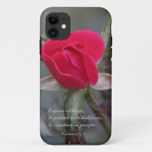 Capa Para iPhone 11 Rosa vermelha, verso da bíblia sobre a esperança,