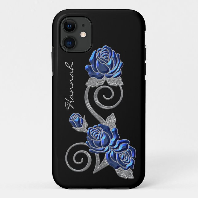 Capa Para iPhone 11 Rosas azuis (Verso)