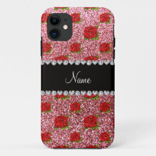 Capa Para iPhone 11 Rosas de brilho da rosa claro de nome personalizad