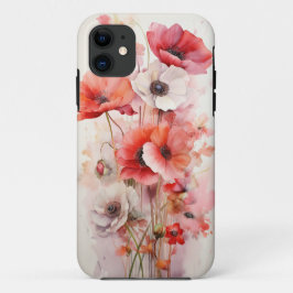 Capa Para iPhone 11 Rosas e flores de papoila - Rosas cor-de-rosa