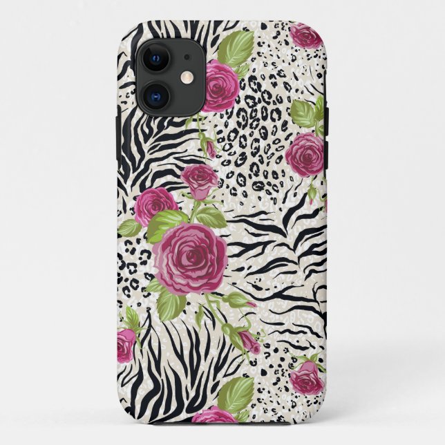 Capa Para iPhone 11 Rosas No Padrão Animal (Verso)
