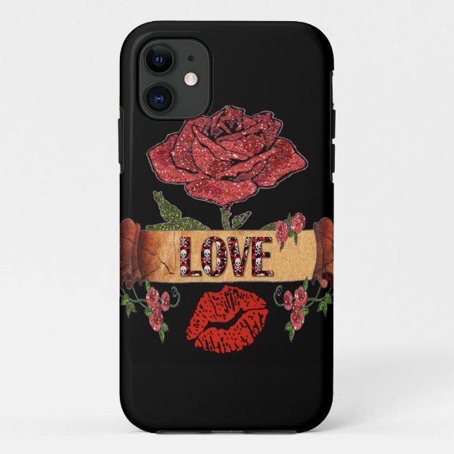 Capa Para iPhone 11 Rosas Rockabilly RAB, Amor & Batom (Verso)