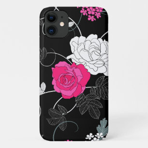 Capa Para iPhone 11 Rosas Rosa, Rosas Brancas, Padrão De Flores