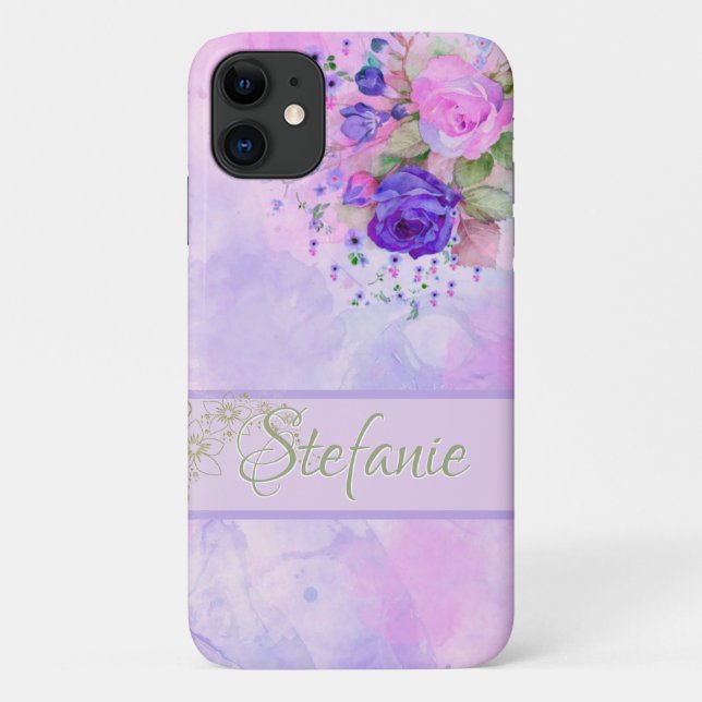 Capa Para iPhone 11 Rosas roxas e rosadas da safra (Verso)