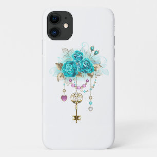 Capa Para iPhone 11 Rosas Turquesas com Chaves