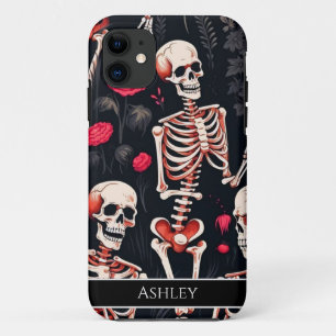 Capa Para iPhone 11 Rosas vermelhas de crânio do Halloween personaliza