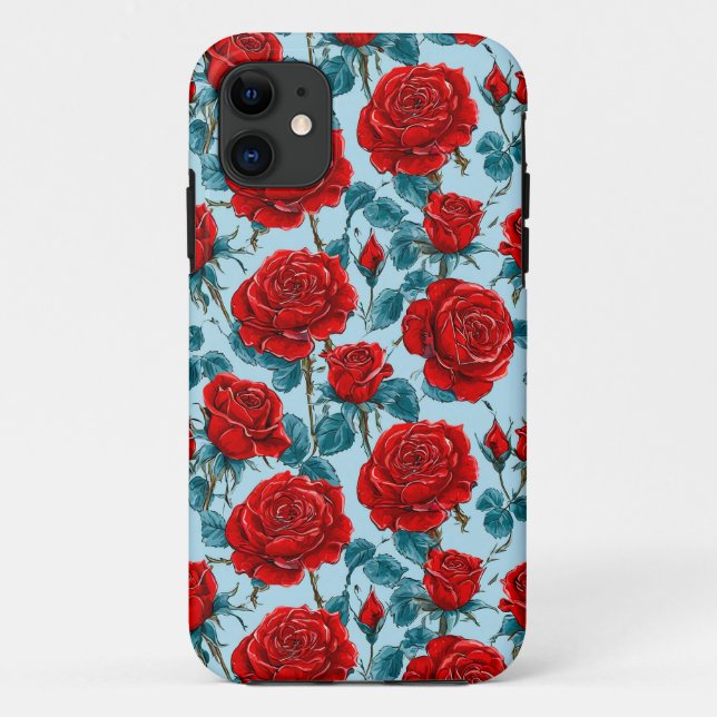 Capa Para iPhone 11 Rosas vermelhas Flores Presente perfeito para aman (Verso)