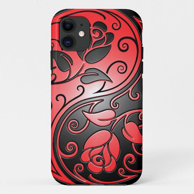 Capa Para iPhone 11 Rosas, vermelho e preto de Yin Yang (Verso)