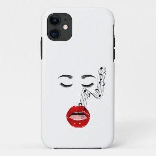 Capa Para iPhone 11 Rosto Cantando com Notas Musicais, Presente para A