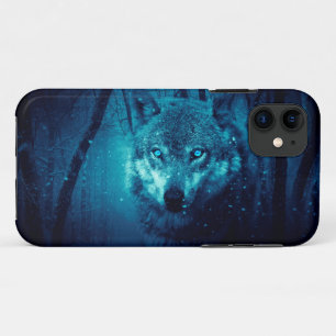Capa Para iPhone 11 Rosto de lobo na floresta de fantasia escura