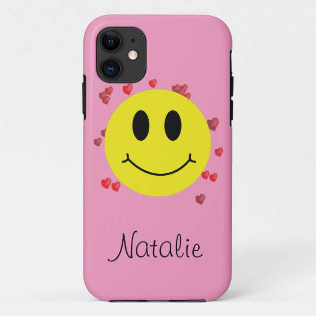 Capa Para iPhone 11 Rosto Grin com Corações Vermelhos (Verso)