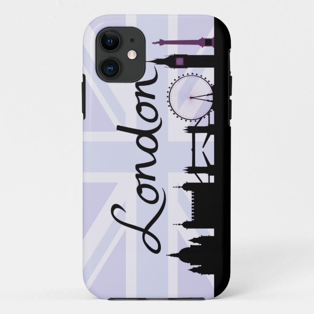 Capa Para iPhone 11 Roteiro de Londres no céu de Union Jack & locais (Verso)