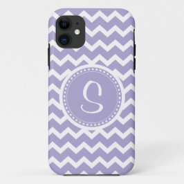 Capa Para iPhone 11 Roxo do monograma de Chevron e branco retros