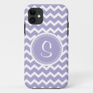 Capa Para iPhone 11 Roxo do monograma de Chevron e branco retros