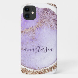 Capa Para iPhone 11 Roxo Dourado Feminino Aquarela Abstrato Decorativo