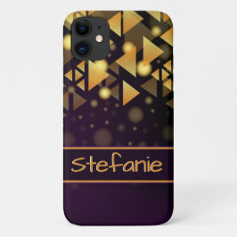 Capa Para iPhone 11 Roxo Escuro, Dourados Triângulos, Quebra
