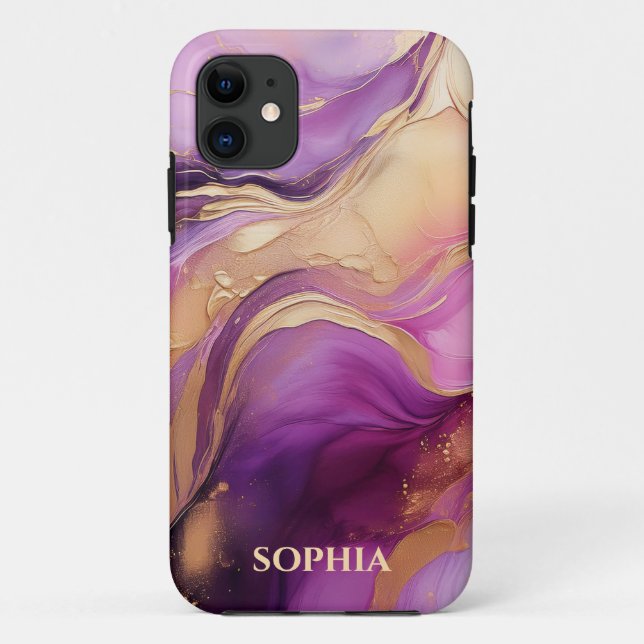 Capa Para iPhone 11 Roxo Moderno Rosa e Dourado- (Verso)