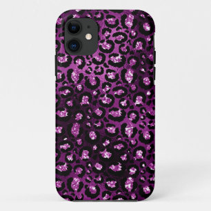 Capa Para iPhone 11 Roxo Ombre & Preto Glam Glitter Pontos de Leopardo