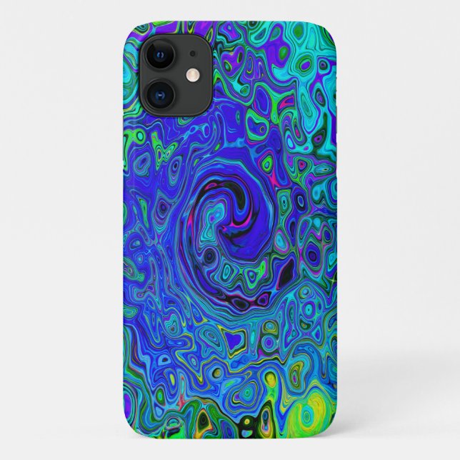 Capa Para iPhone 11 Roxo Violeta Azul Abstrato Retro Líquido Turbilhão (Verso)