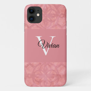 Capa Para iPhone 11 Ruddy Pink Batik Name Monogrammed