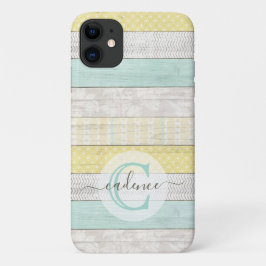 Capa Para iPhone 11 Rustic Mint & Yellow Boho Geo Modern Personalizado