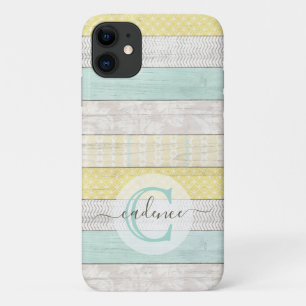 Capa Para iPhone 11 Rustic Mint & Yellow Boho Geo Modern Personalizado