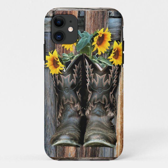 Capa Para iPhone 11 Rustic Western Horse Cowboy bota Sunflower Case- (Verso)