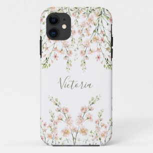 Capa Para iPhone 11 Sage Floral do Sage Cor-de-rosa com script de flor