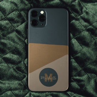 Capa Para iPhone 11 sage Green Beige: monograma do bloco colorido vint