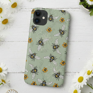 Capa Para iPhone 11 Sage Green Honeybee and Flowers Standard