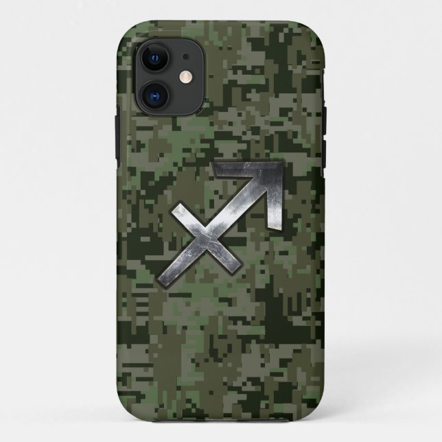 Capa Para iPhone 11 Sagittarius - Sinal Zodíaco na Camo de Oliveira (Verso)