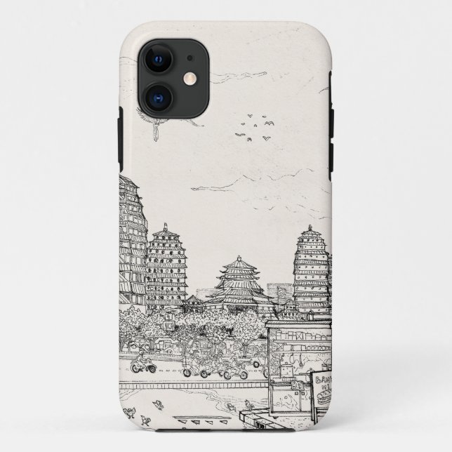 Capa Para iPhone 11 Saigon Pagoda Vietnam Cityscape Pen Tinta (Verso)