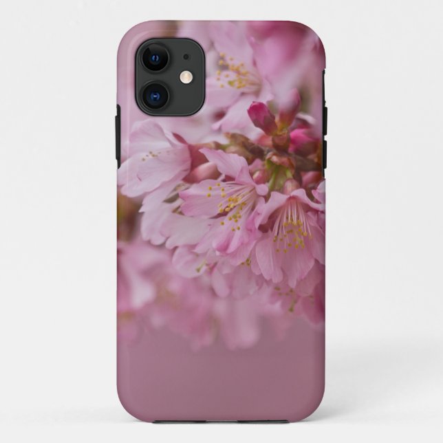 Capa Para iPhone 11 Sakura Flores de Cerejeira Rosa Pálido Reflexos (Verso)