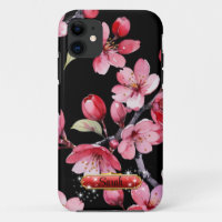 Sakura Vermelho Rosa Vibrante Fundo Preto