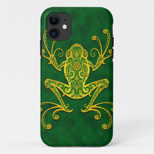 Capa Para iPhone 11 Sapo de árvore verde dourado intrincado
