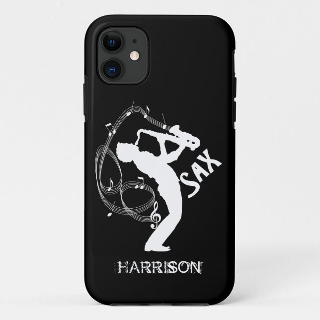 Capa Para iPhone 11 Sax Player Musical Notes Instrumento Música Jazz (Verso)