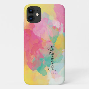 Capa Para iPhone 11 Script de Aquarela das Cores do Arco-Íris