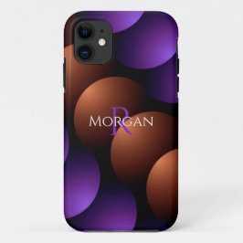 Capa Para iPhone 11 Semicírculos Dourados e roxos, Monograma de Nome