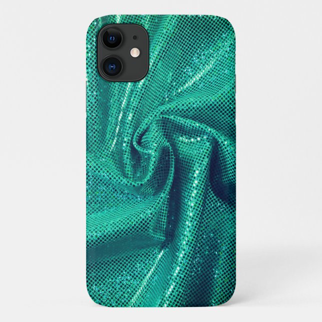 Capa Para iPhone 11 Sequin sparkle teal verde (Verso)