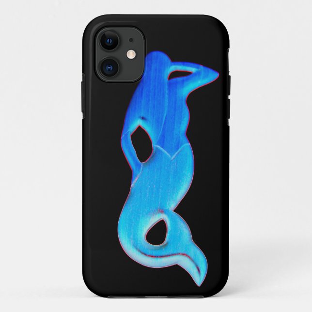 Capa Para iPhone 11 sereia azul no caso preto (Verso)