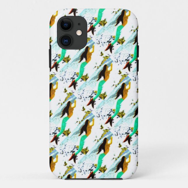 Capa Para iPhone 11 sereia-brunette nadando em caixa (Verso)