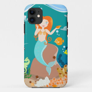 Capa Para iPhone 11 Sereia e golfinhos sob a festa de aniversário marí