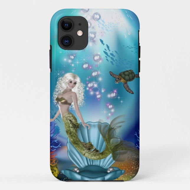 Capa Para iPhone 11 Sereia e Tartaruga Marinha (Verso)