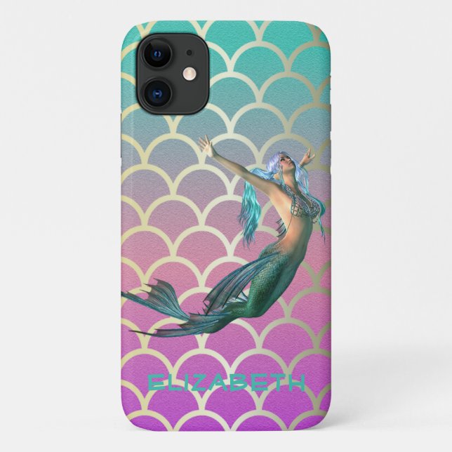Capa Para iPhone 11 Sereia em Escamas de Cauda de Sereia Ombre (Verso)